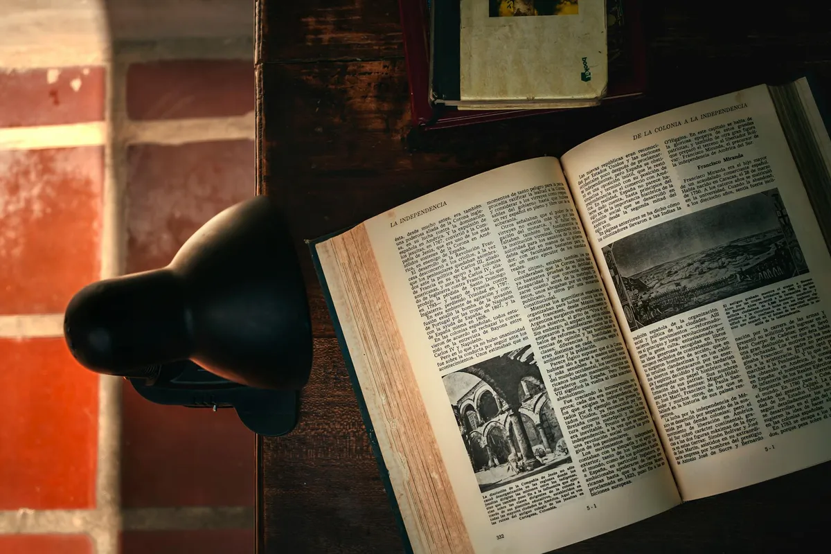 A study desk with history books
